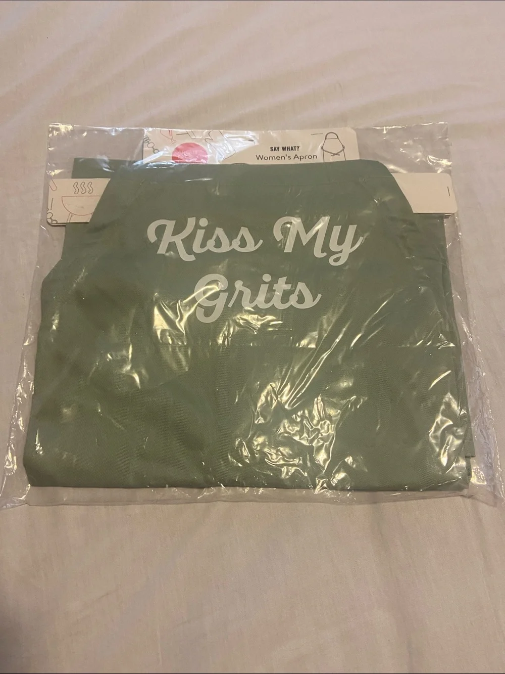 Say What? Women's Sage Green Apron with White Script